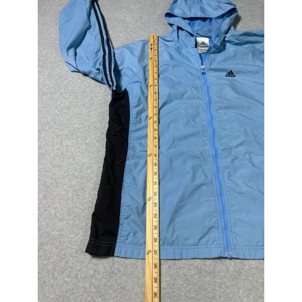 Adidas Light Blue & Navy Full Zip Hooded Windbreaker Jacket - Size XL - Picture 6 of 7